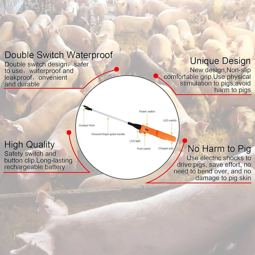 Livestock Prod Stick With Led Light Rechargeable Electric Repelling Rod For Pig, US Plug