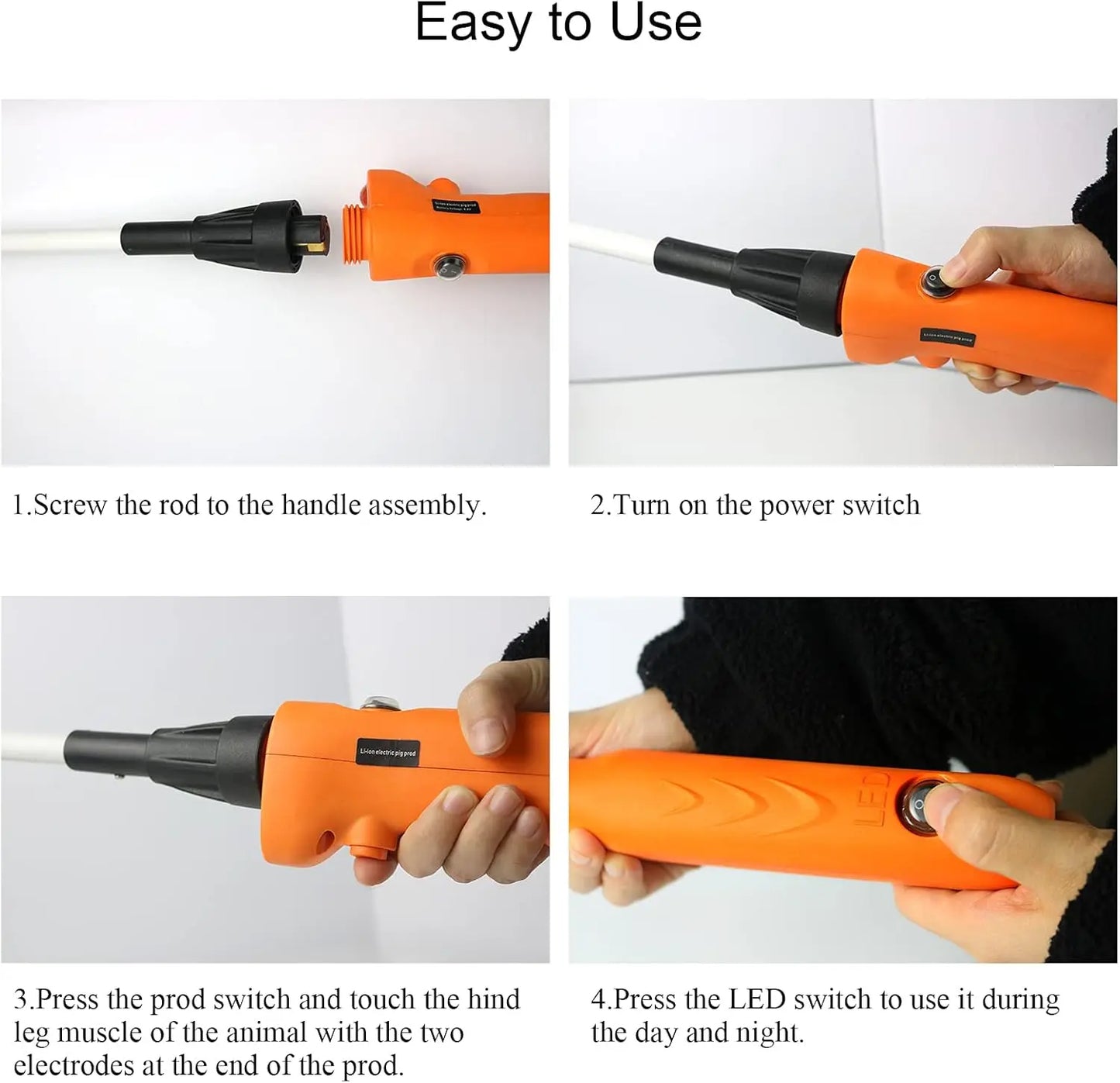 Pica-ganado de 34,3'' con luz LED, recargable, eléctrica, para repeler cerdos