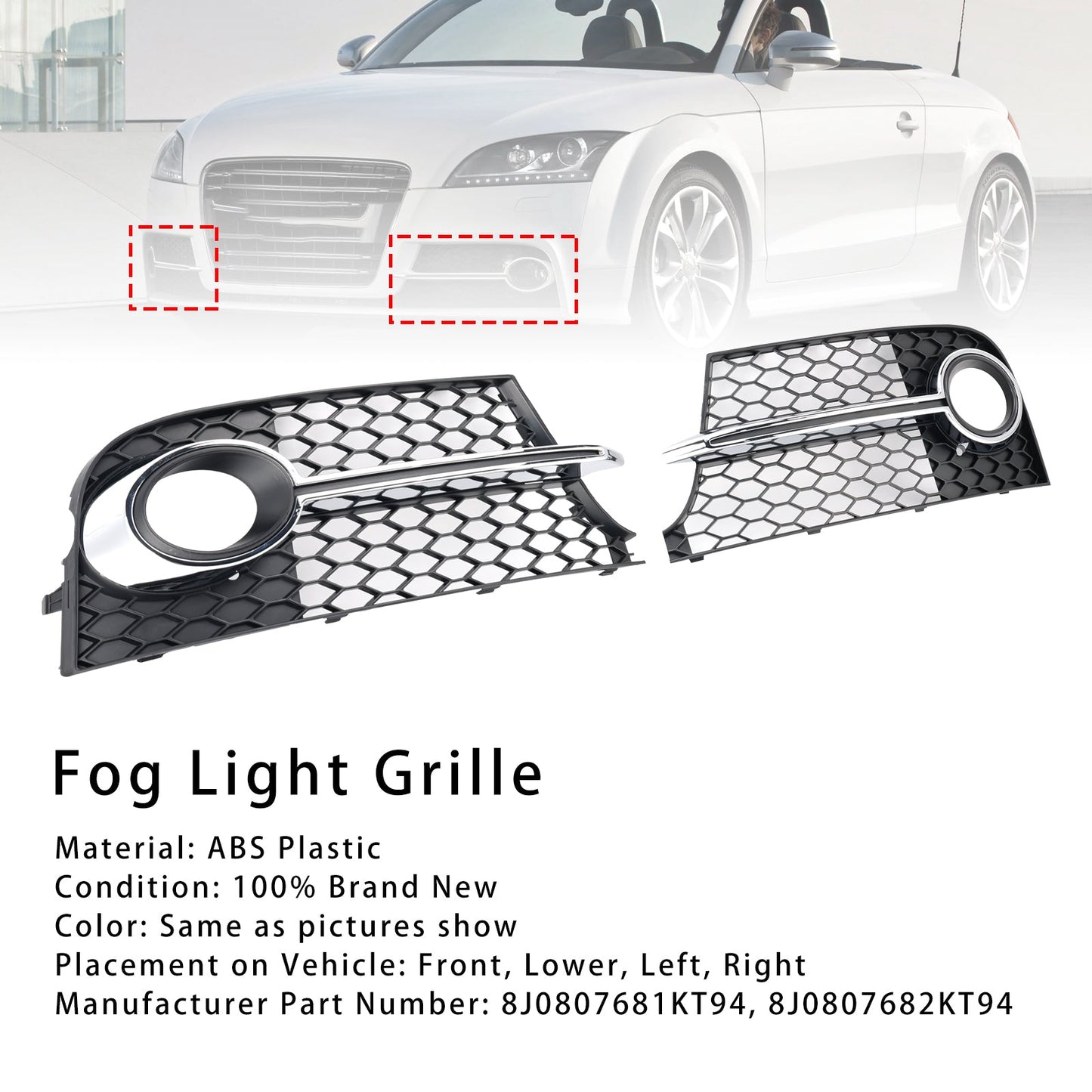 2011-14 Chrome Front Bumper Fog Light Grille Fit Audi TT MK2 S-Line TTS