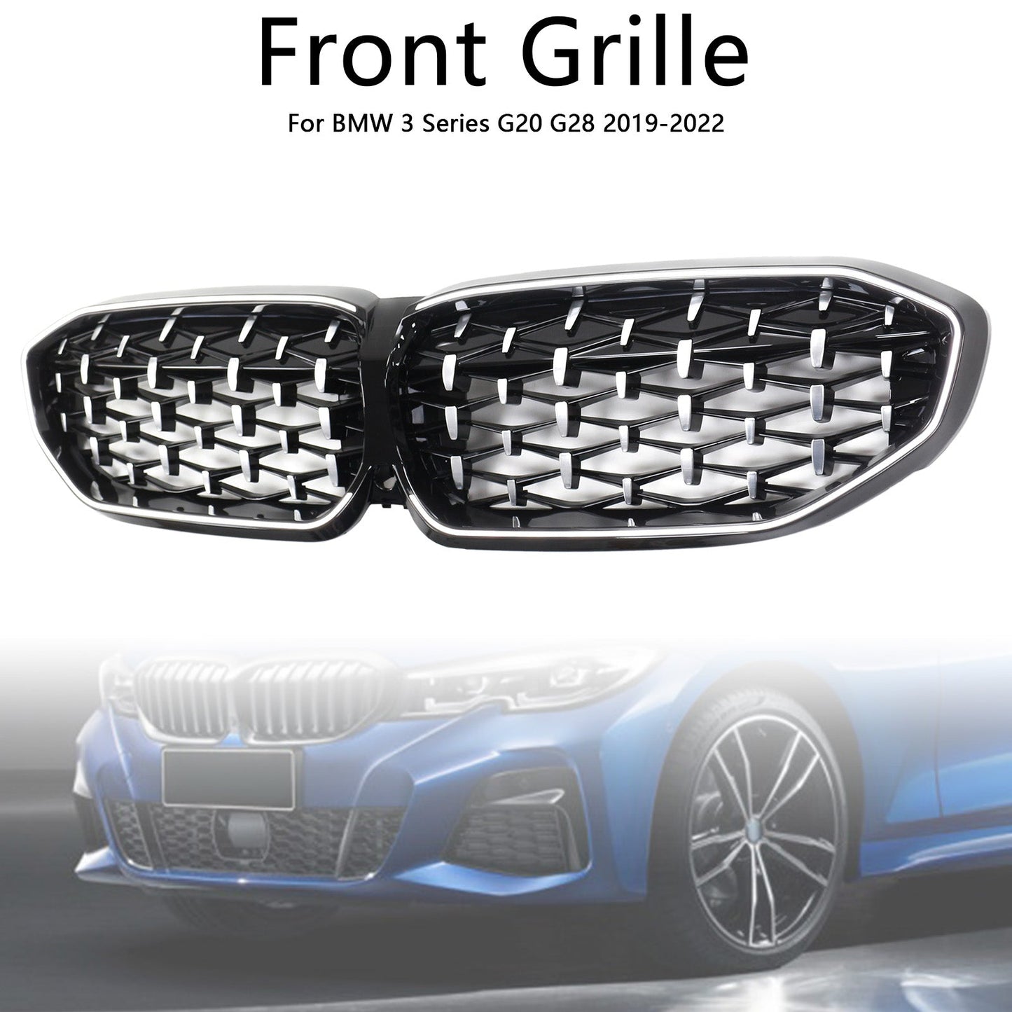 2019-2022 Chorme Diamond Kidney Grille Grill 51138072085 Fit BMW 3 Series G20
