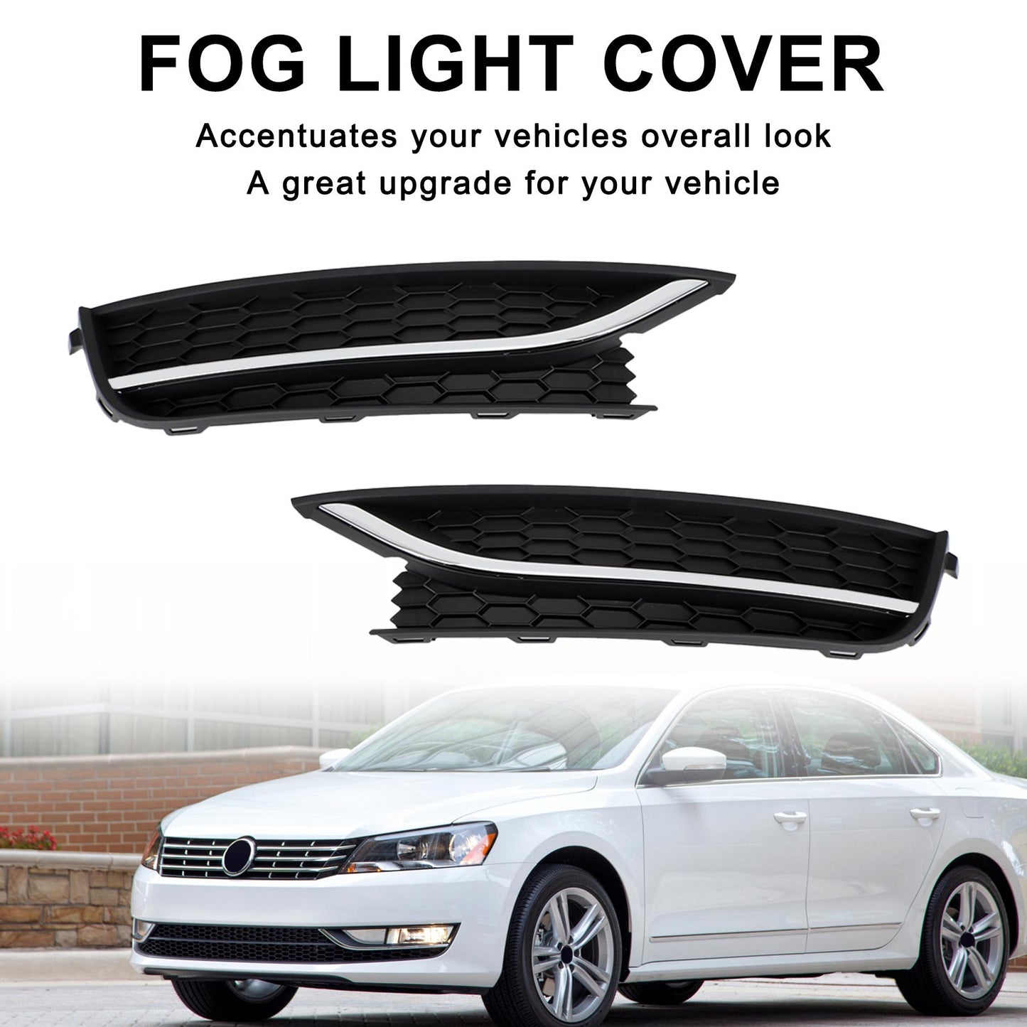 Volkswagen 2012-2015 Passat 2PCS Front Driving Fog Light Cover Black/Chrome
