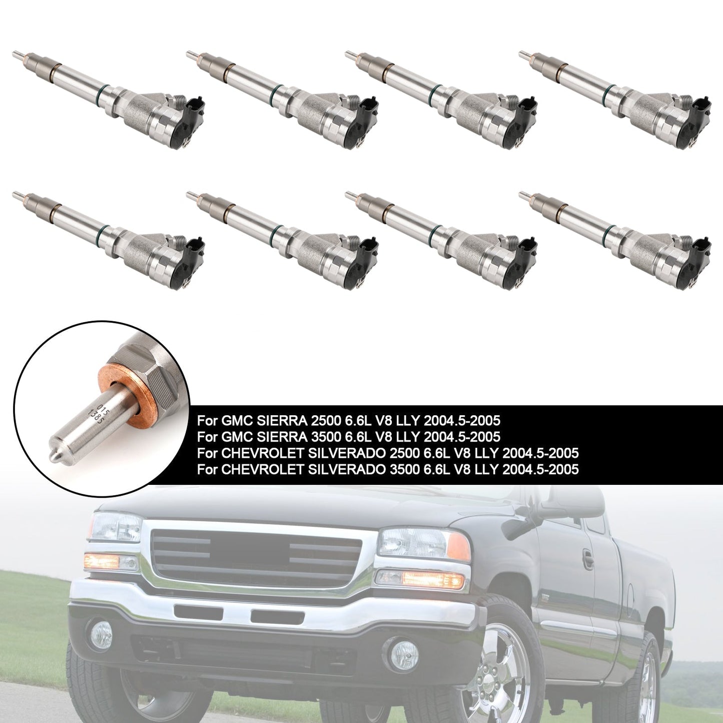 8PCS Fuel Injector 0986435504 Fit For GMC Fit For Chevy 6.6L Duramax LLY 2004.5-2005