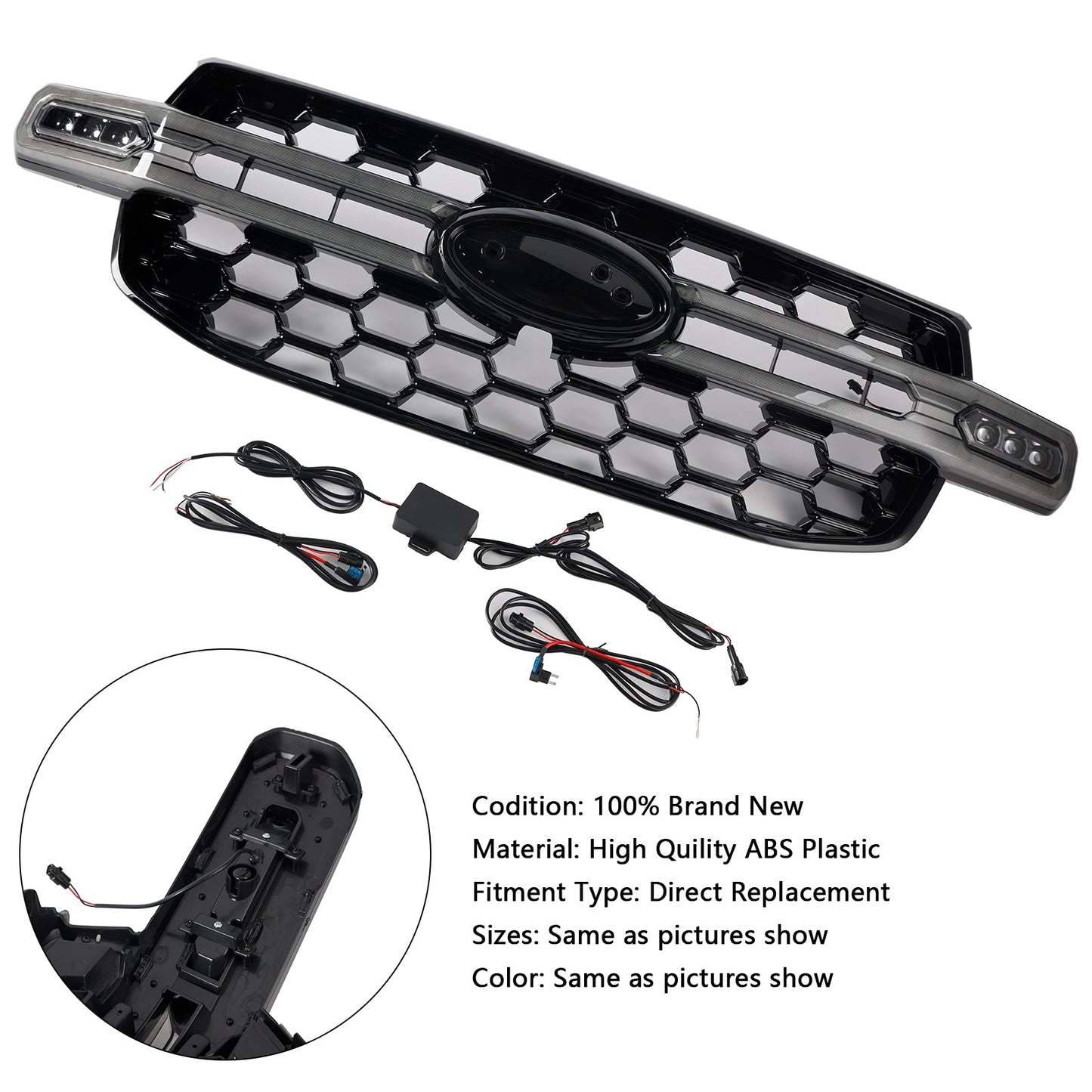 2023-2024 Ford Ranger Next Gen T9 Front Bumper Grill Black Grille W/ LED Light