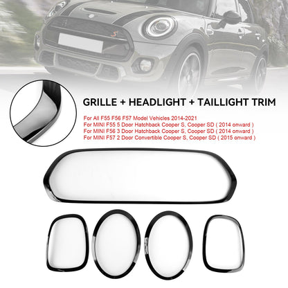 2015-2021 Mini F57 2 Door Convertible Cooper S, Cooper SD Black Grill + Headlight + Taillight Trim Generic