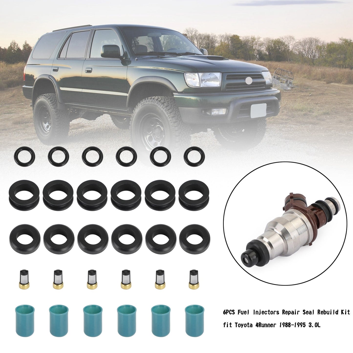 1993-1994 Toyota T100 3.0L 3VZE 6PCS Fuel Injectors Repair Seal Rebuild Kit