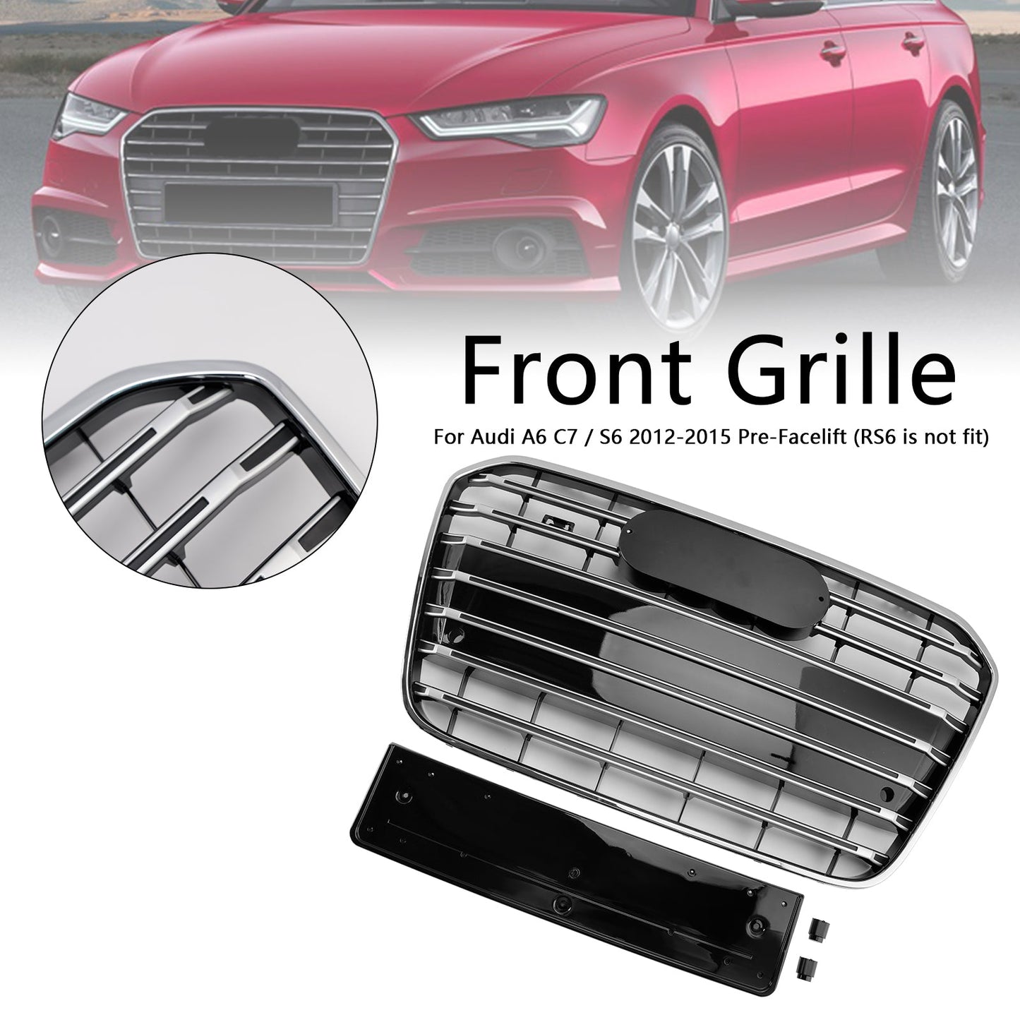 S6 Style Front Bumper Grill Grille Fit Audi A6 C7 2012-2015 Chrome