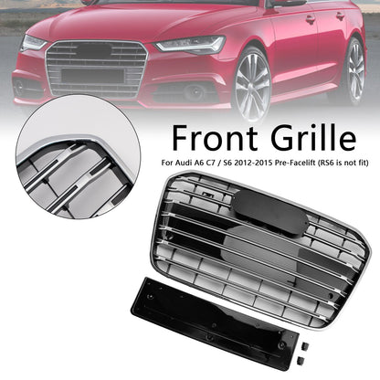 S6 Style Front Bumper Grill Grille Fit Audi A6 C7 2012-2015 Chrome