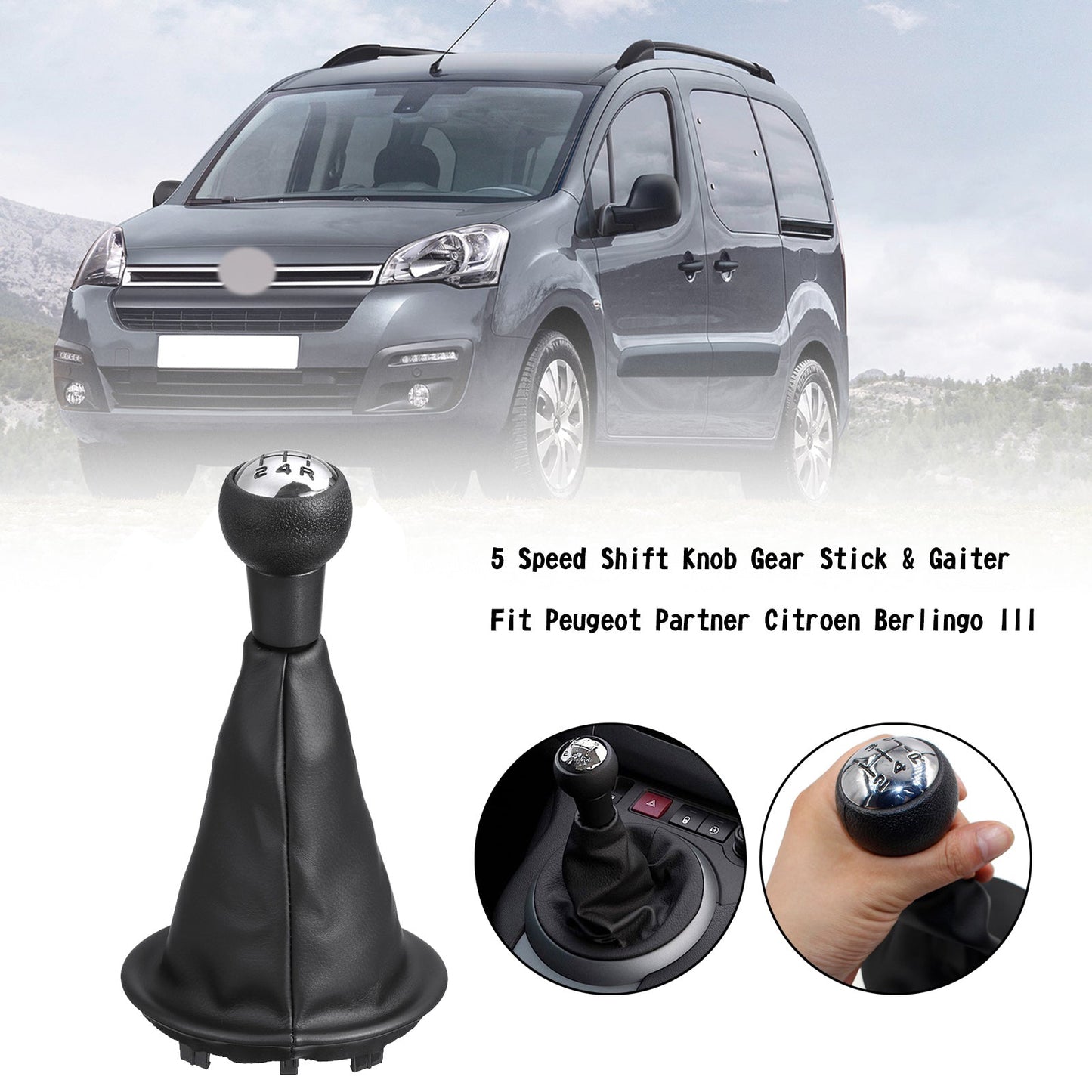 Pommeau de levier de vitesse 5 vitesses et soufflet pour Citroën Berlingo III 2008-2021