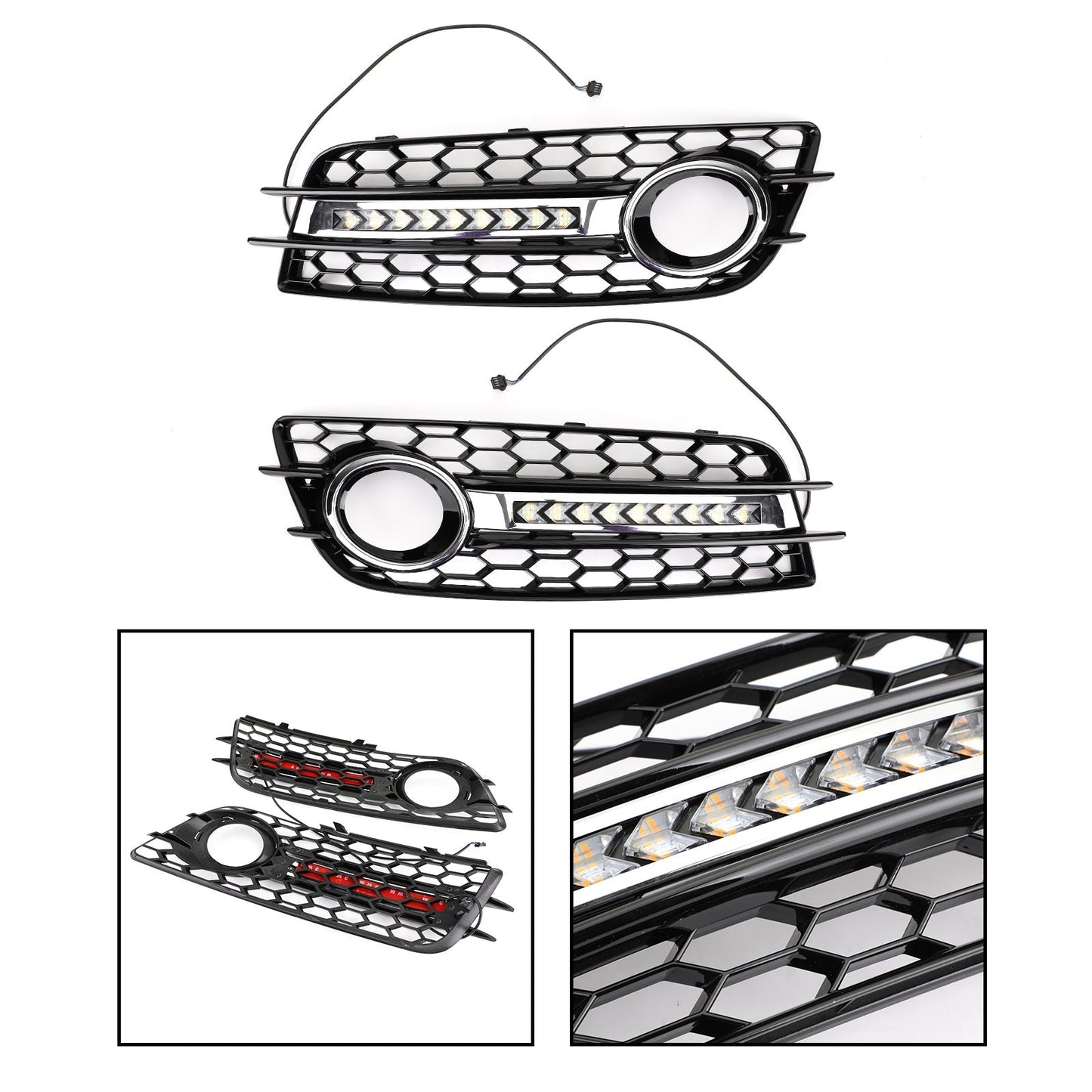 Audi 2008-2012 A4 S-Line S4 LED Fog Light Grill Chrome Ring Bumper