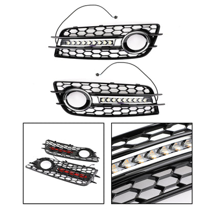 Audi 2008-2012 A4 S-Line S4 LED Fog Light Grill Chrome Ring Bumper