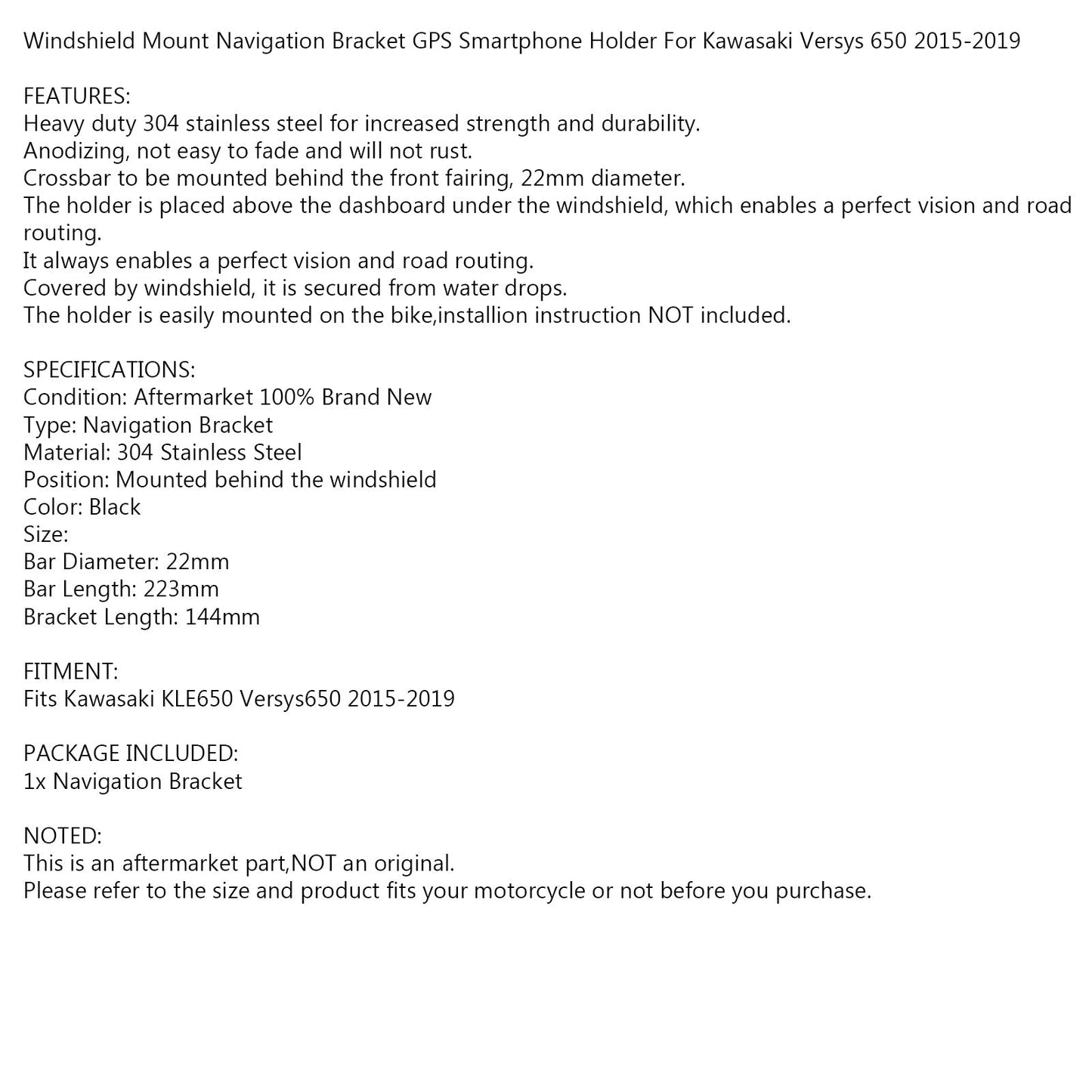 GPS/SMARTPHONE MOUNT Navigation Bracket for For Kawasaki KLE650 Versys650 2015-2019