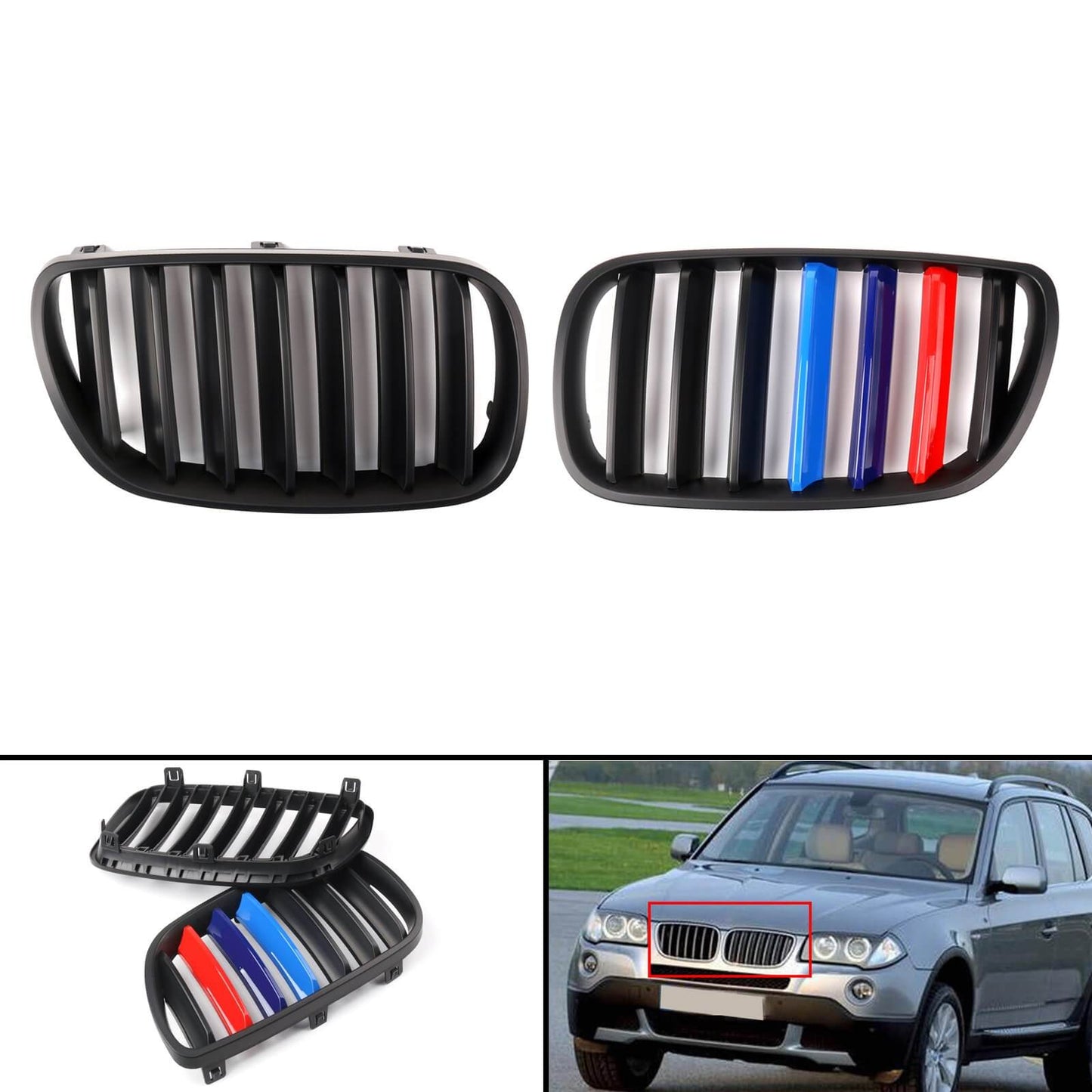 BMW 2007-2010 X3 E83 25si 30si xDrive28i xDrive30i Facelift Matte Black Grill Front Bumper Grille