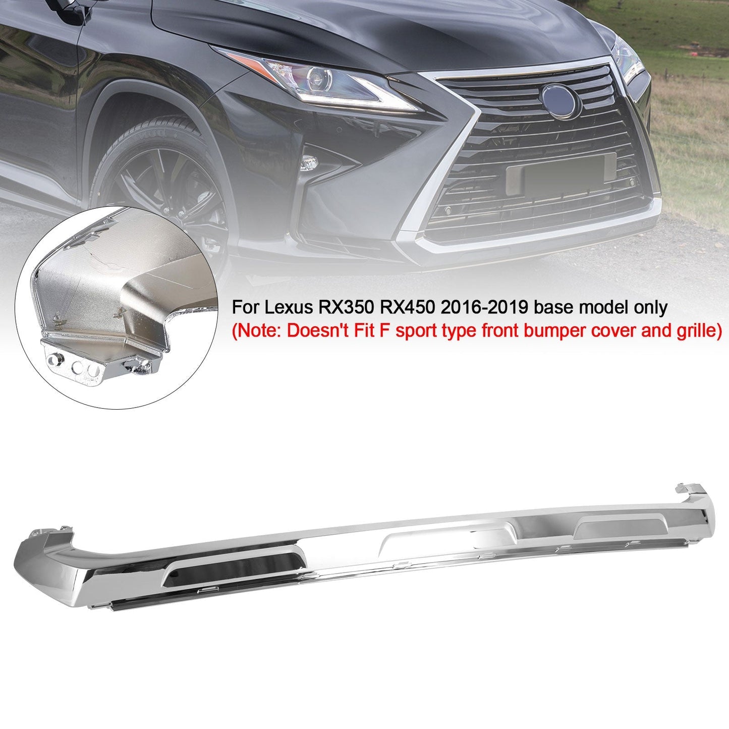 2016-2019 Lexus RX350 RX450 Base Model Front Bumper Cover Lower Grill Chrome Molding Generic