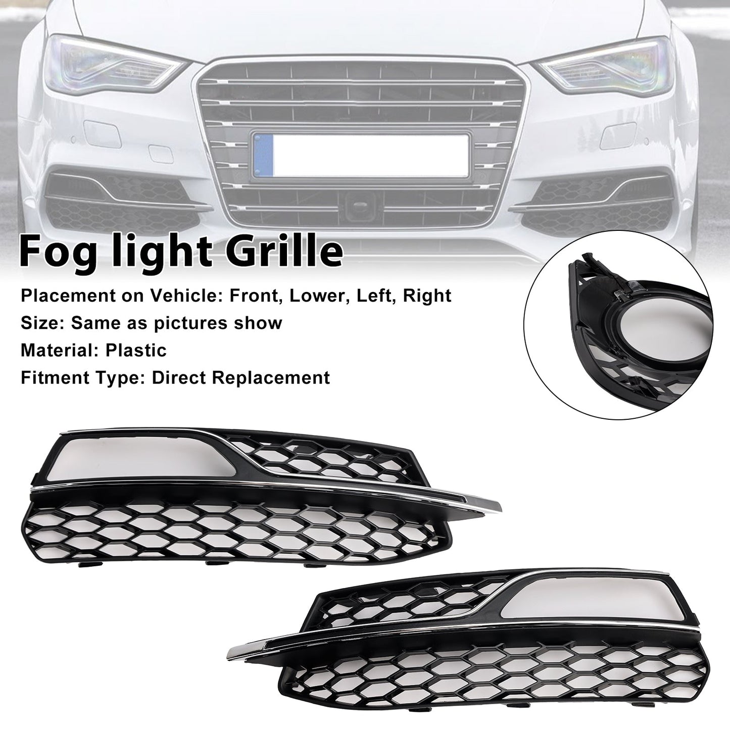 2013-2016 Front Lower Bumper Fog Light Cover Grill Fit AUDI A3 S3 S-Line