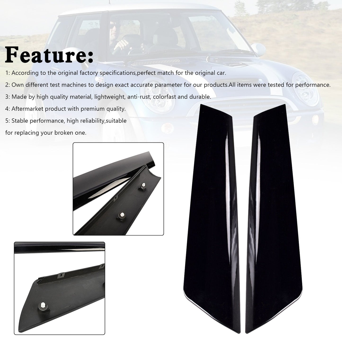 2005 MINI Cooper R50 R52 R53 Left+Right Front Windshield Post Trim 51137128157 51137128158