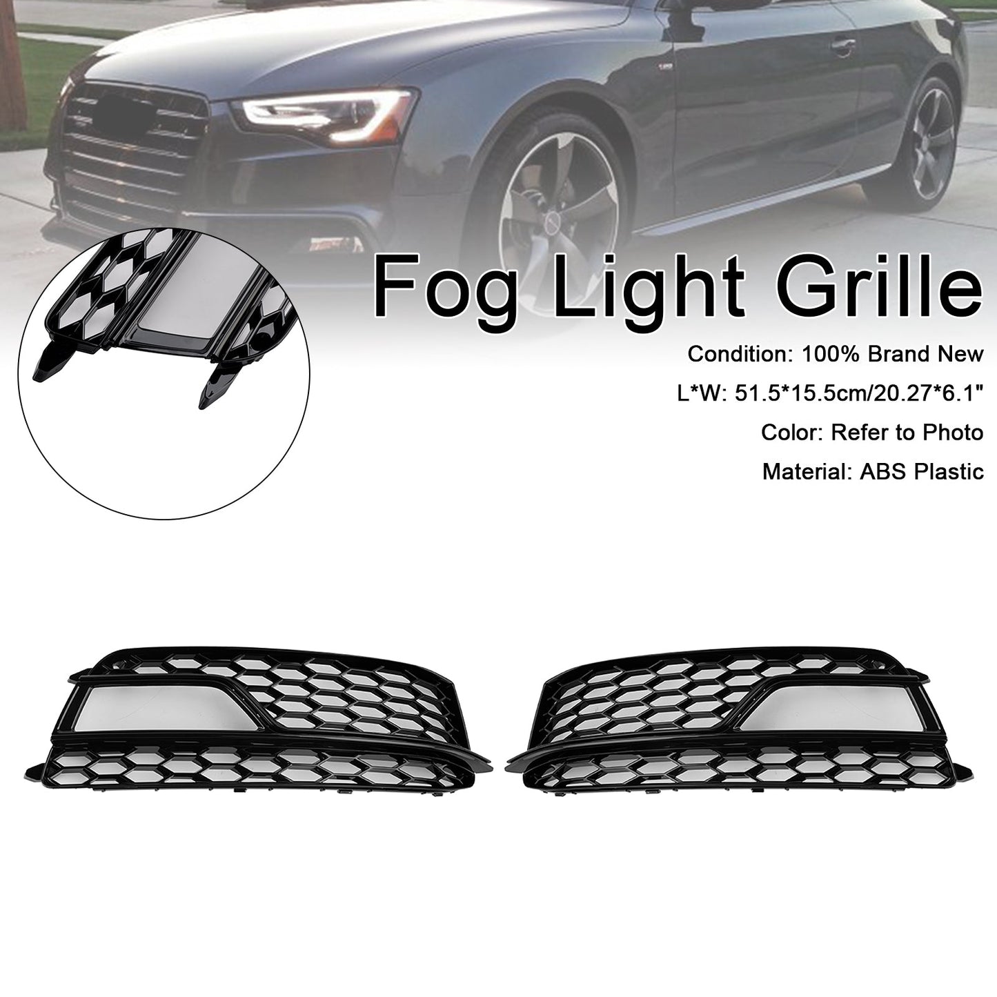 2013-2016 2PCS Front Fog Lamp Black Grille Grill Fit AUDI A5 S-Line S5