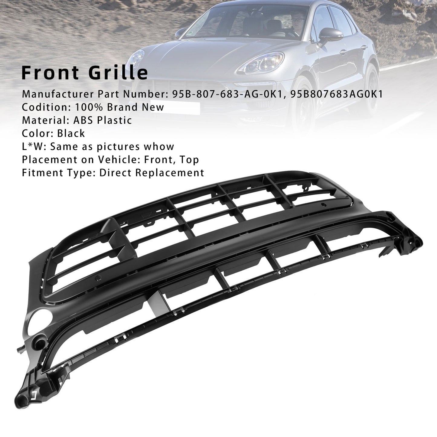 2014-2017 Porsche Macan GTS Front Bumper Grill Grille 95B807683-AG-0K1