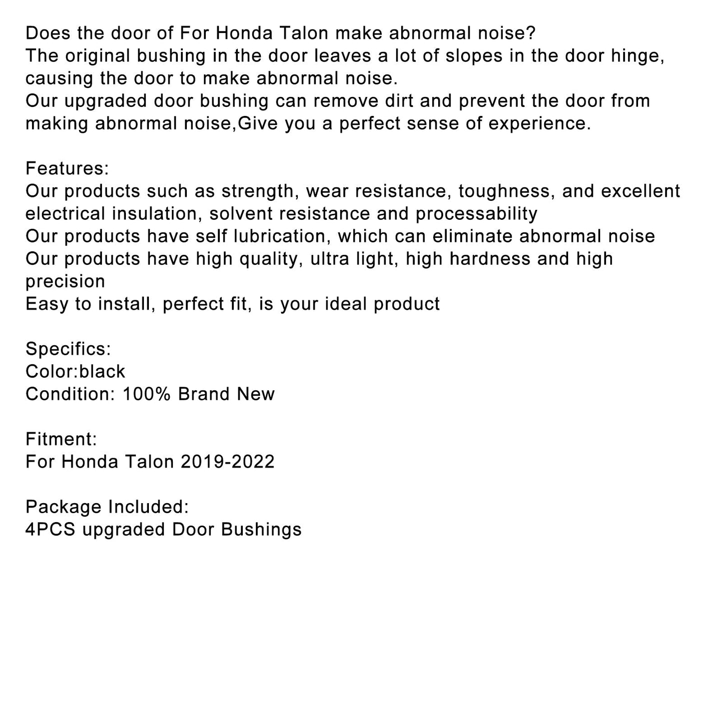 Door Rattle Fix Upgraded Door Bushings Rebuild Kit For Honda Talon 2019-2022
