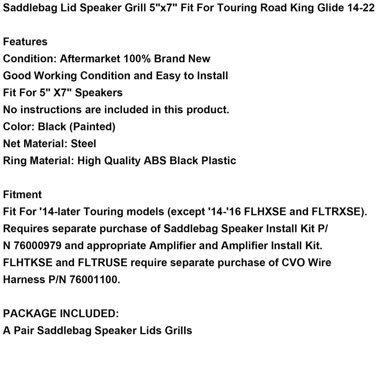 Rejilla para altavoz de tapa de alforja de 5" x 7" compatible con Road King Touring Glide 14-22