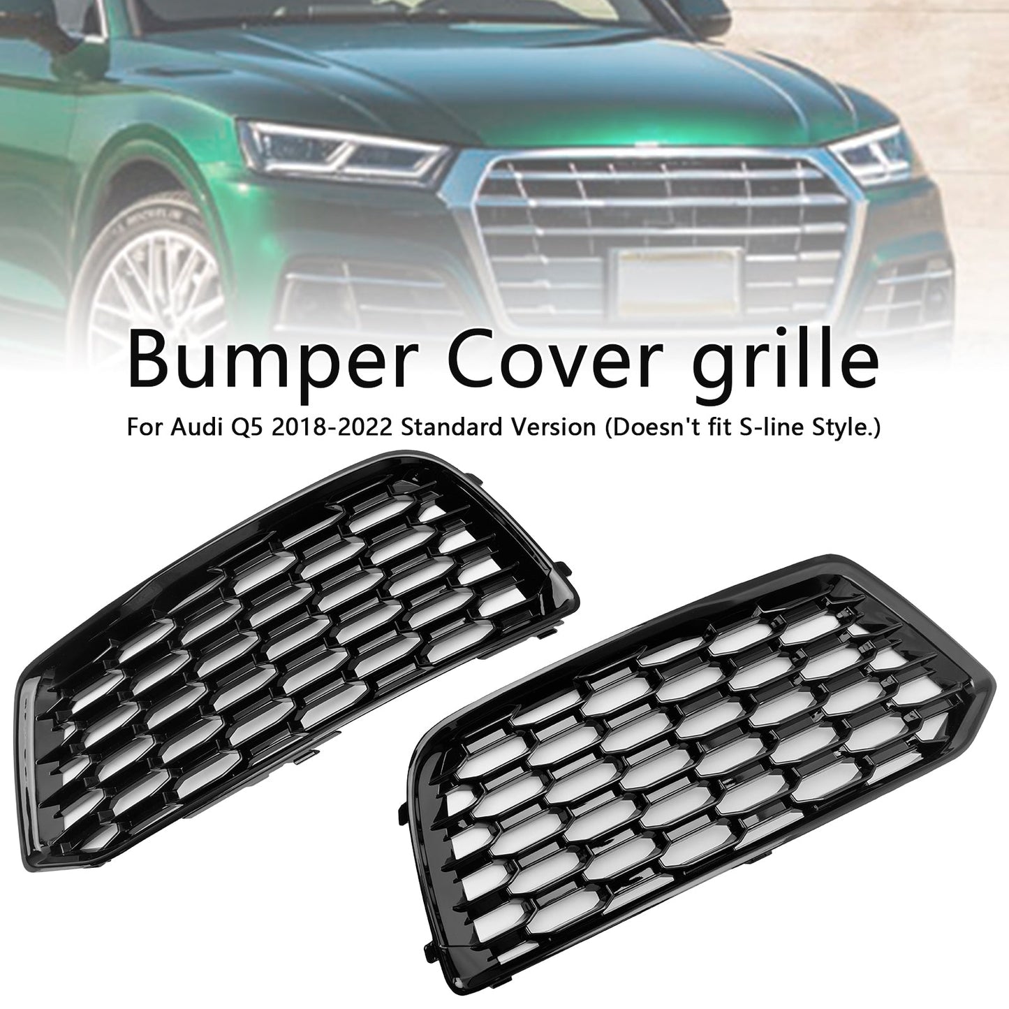 2018-2022 Audi Q5 Standard 2PCS Front Bumper Cover Grill Honeycomb Mesh Black Grille