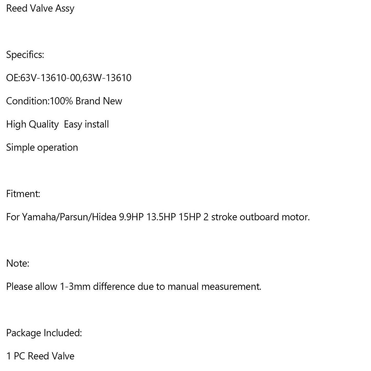 63V-13610-00 Conjunto de válvula de láminas 63W-13610 para motores fueraborda Yamaha de 2 tiempos de 9,9 HP y 15 HP