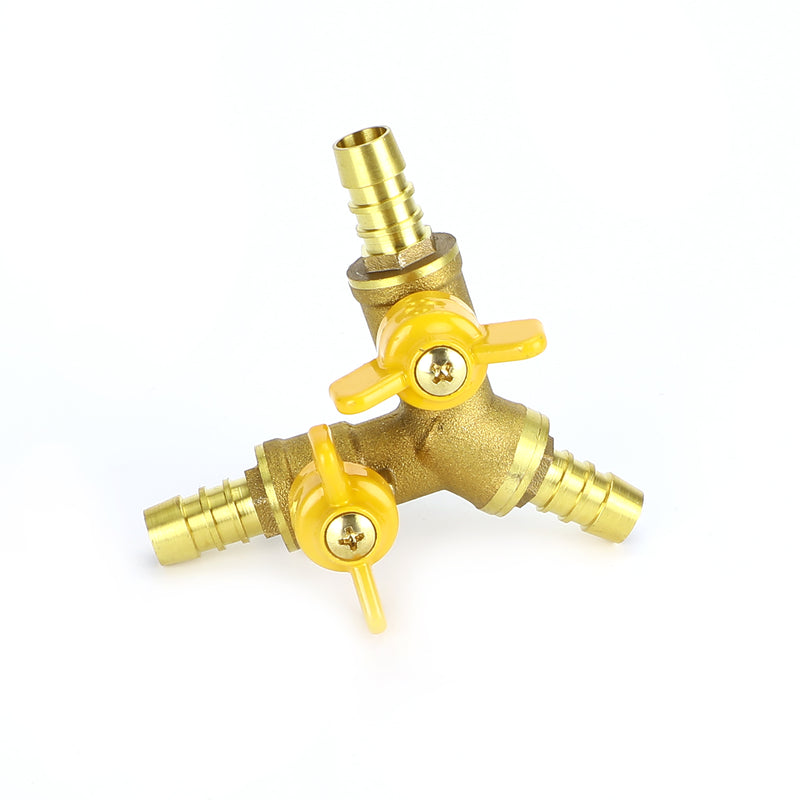 Válvula de bola con espiga para manguera de 3/8", conector en forma de Y de 3 vías, conexión de latón, diámetro exterior de 11 mm