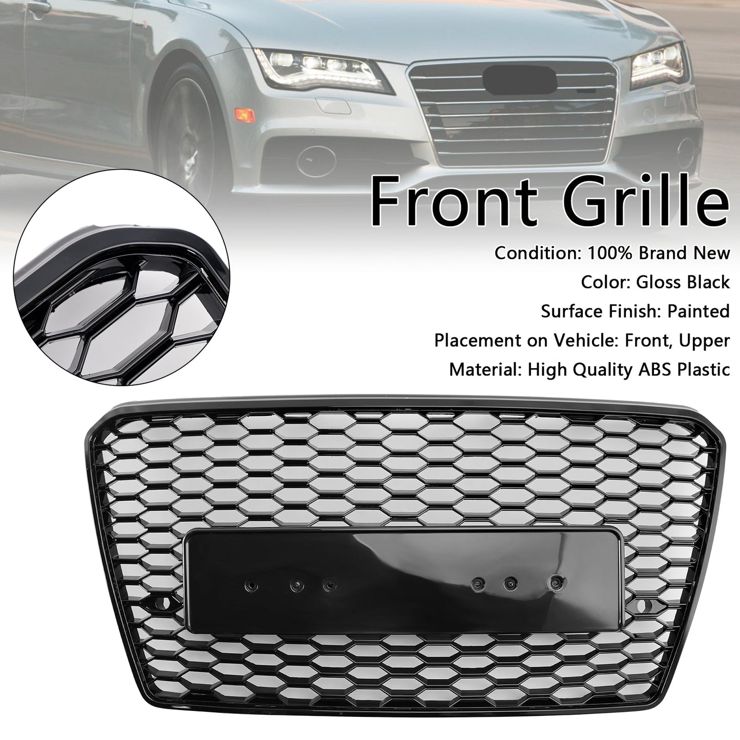 2010-2015 RS7 Style Honeycomb Sport Mesh Hex Grill Grille Fit Audi A7/S7 Black