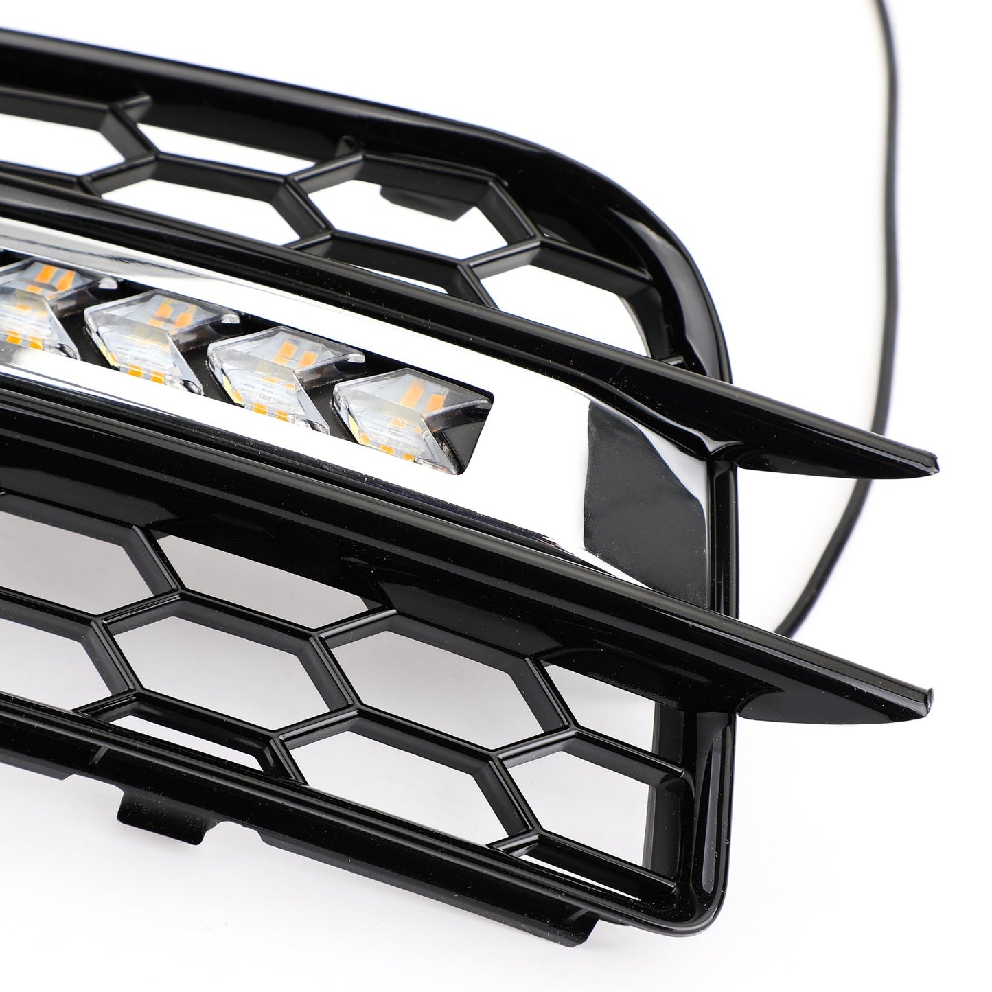 Audi 2008-2012 A4 S-Line S4 LED Fog Light Grill Chrome Ring Bumper