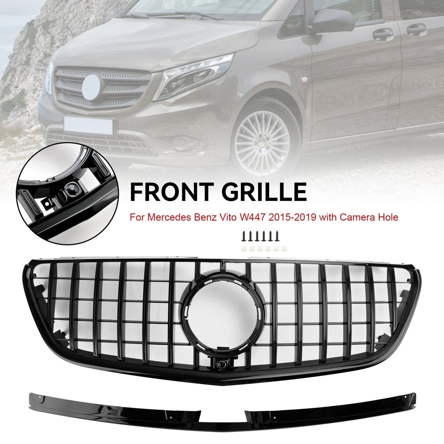 2015-2019 Mercedes Benz Vito W447 111CDI 114CDI 116CDI 119CDI GT Stlye Front Bumper Grill Gloss Black Grill