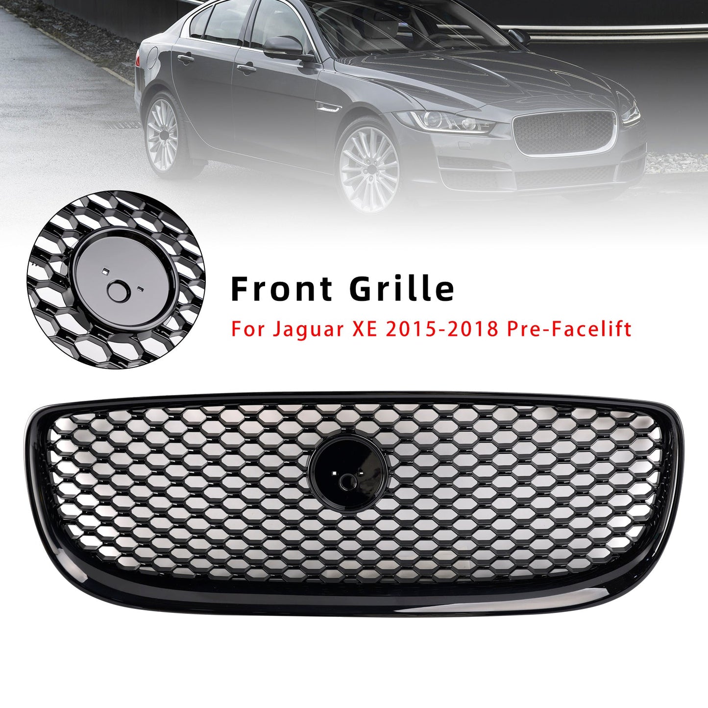 2015-2018 Jaguar XE Gloss Black Honeycomb Front Bumper Grille Grill