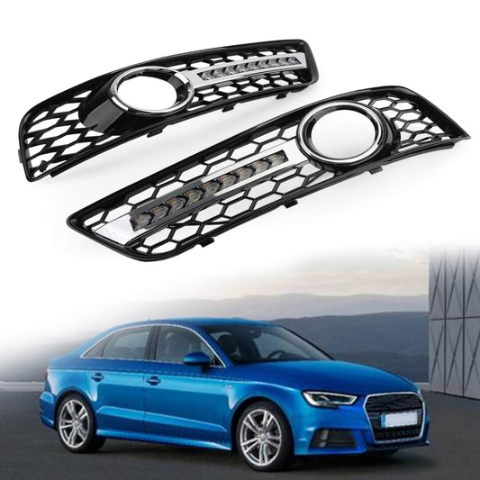 Audi 2008-2013 A3 8P0807682J 8P0807681AA Pair Black Chrome Front Fog Light Grill Lamp Trim