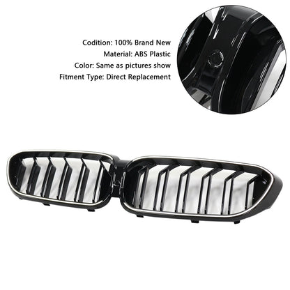 2017-2020 BMW 5 Series G30 G31 Front Kidney Black Grill Air Intake Radiator Double Slat Grille W/ LED Strip Light