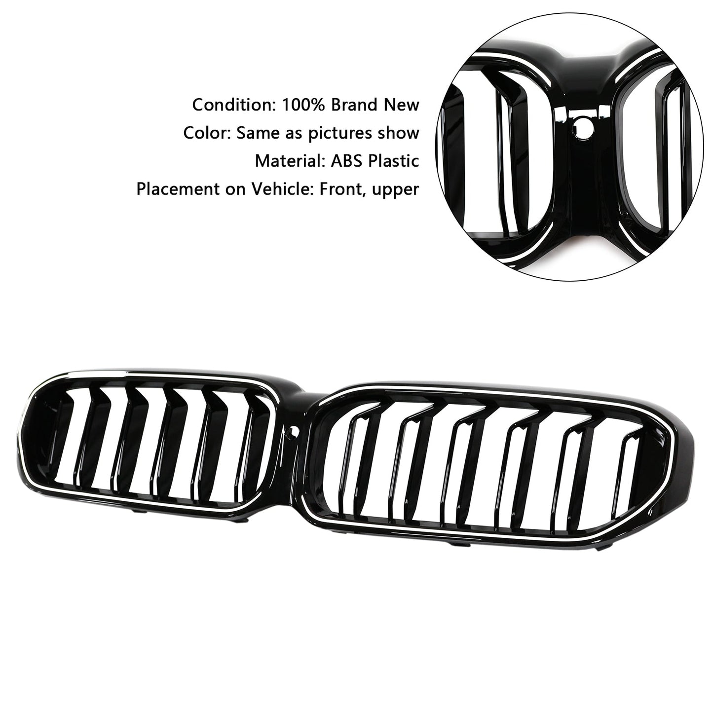 2021-2024 BMW 5 Series G30 G38 Double Slat Kidney Grille Front Bumper Replacement Gloss Black Grill With LED Strip
