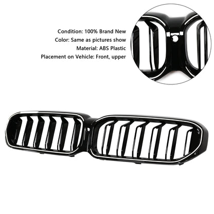 BMW 5 Series G30 G38 2021-2024 Black Front Kindey Grill Air Intake Radiator Double Slat Grille W/ LED Strip Light
