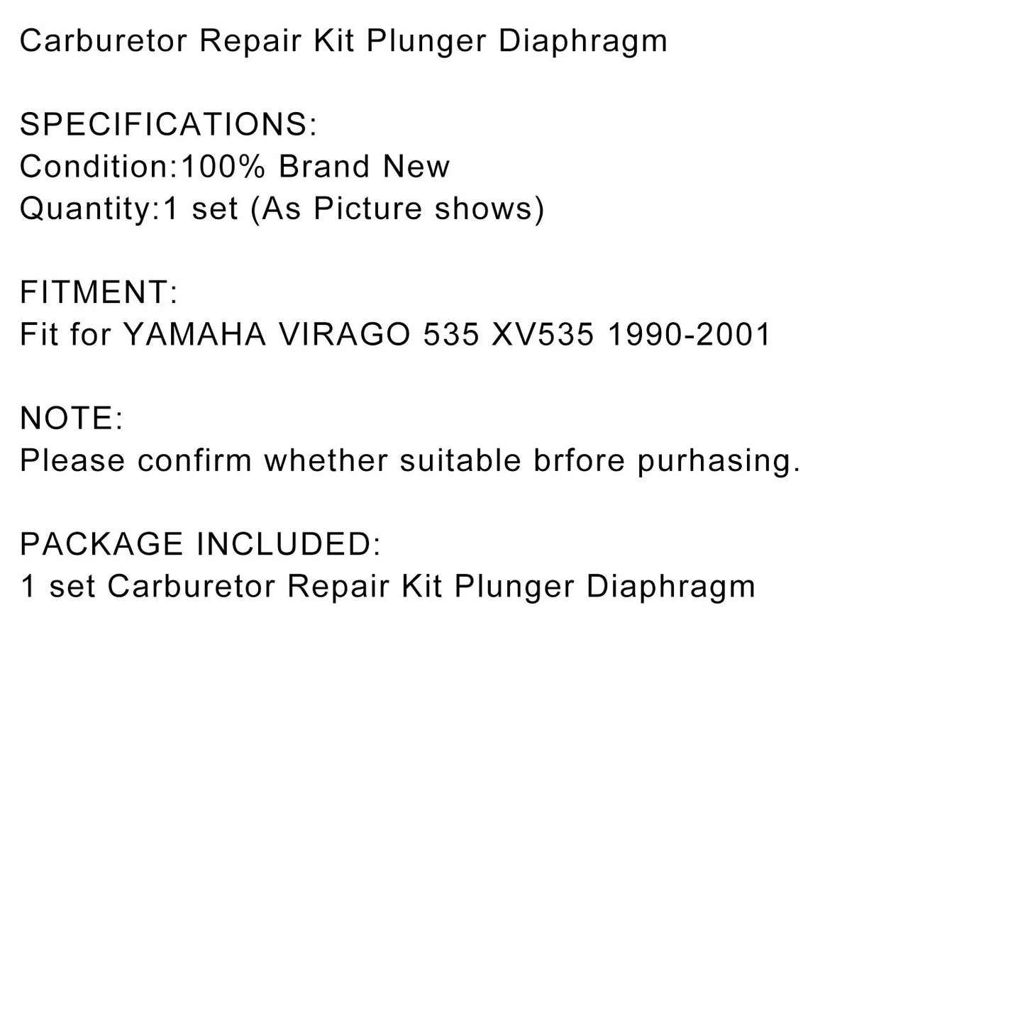 1990-2001 Yamaha VIRAGO 535 XV535 2set Carburetor Repair Kit Plunger Diaphragm