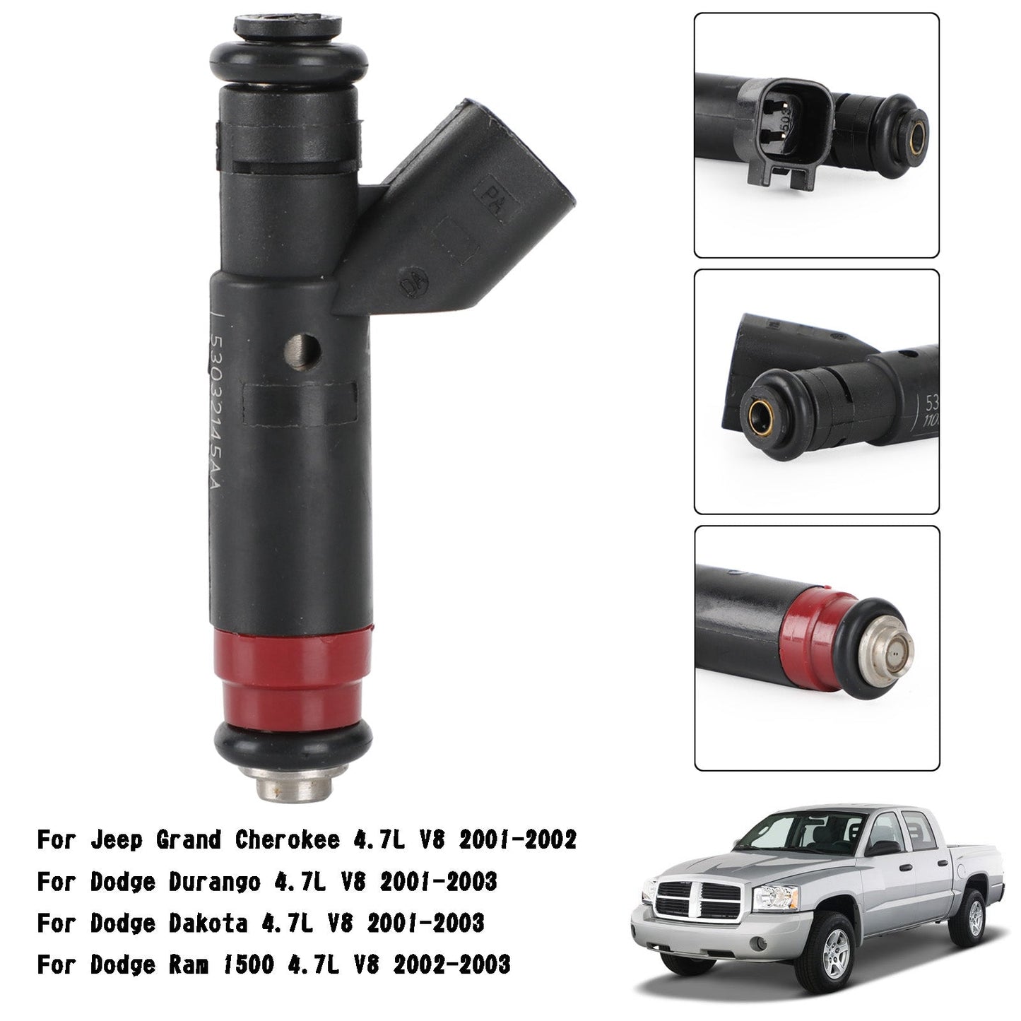 1 inyector de combustible 53032145AA 812-12144 compatible con Jeep Grand Cherokee 4.7L V8 2001-2002