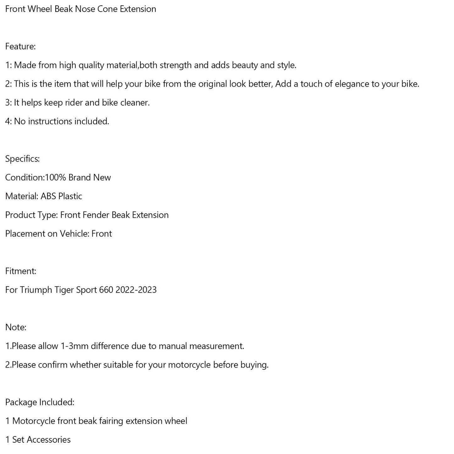 Front Wheel Beak Nose Cone Extension For Tiger Sport 660 2022-2023