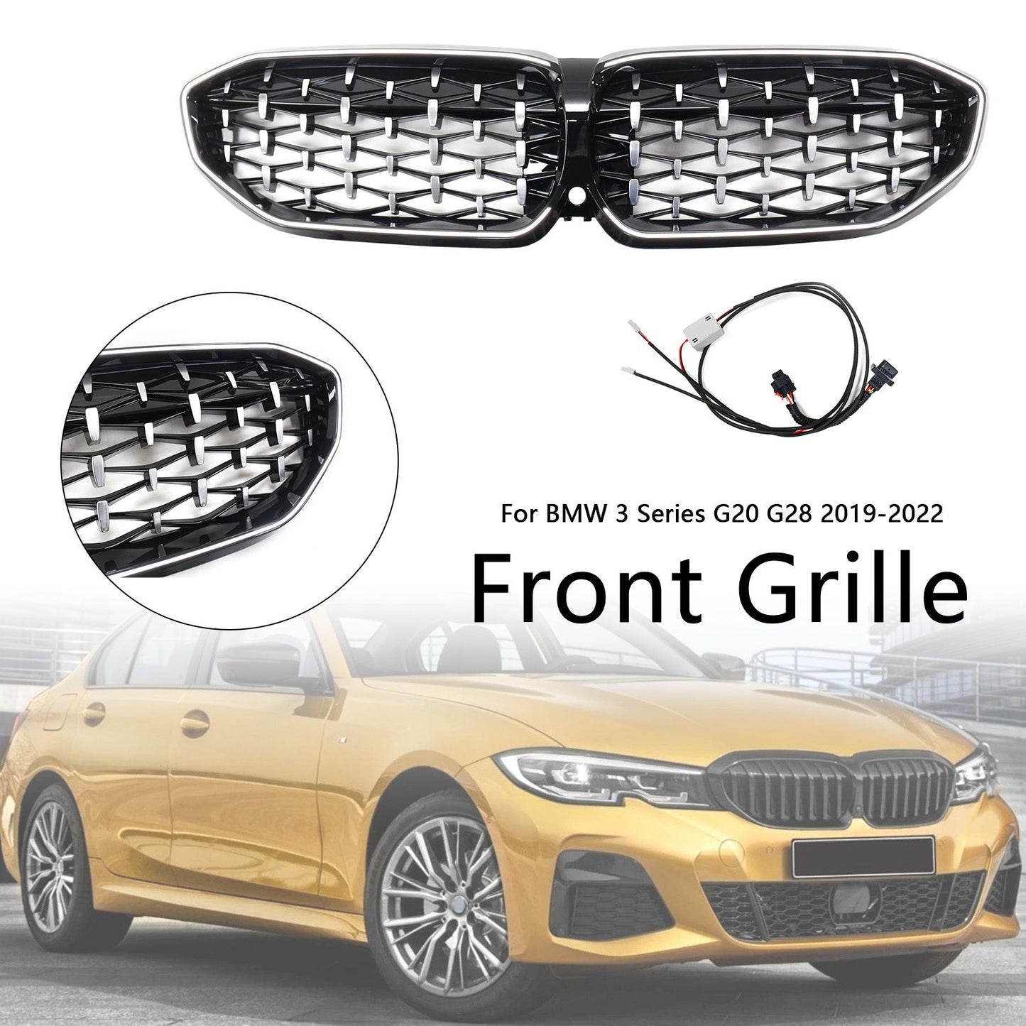 2019-2022 Chorme Diamond Kidney Grille Grill 51138072085 Fit BMW 3 Series G20