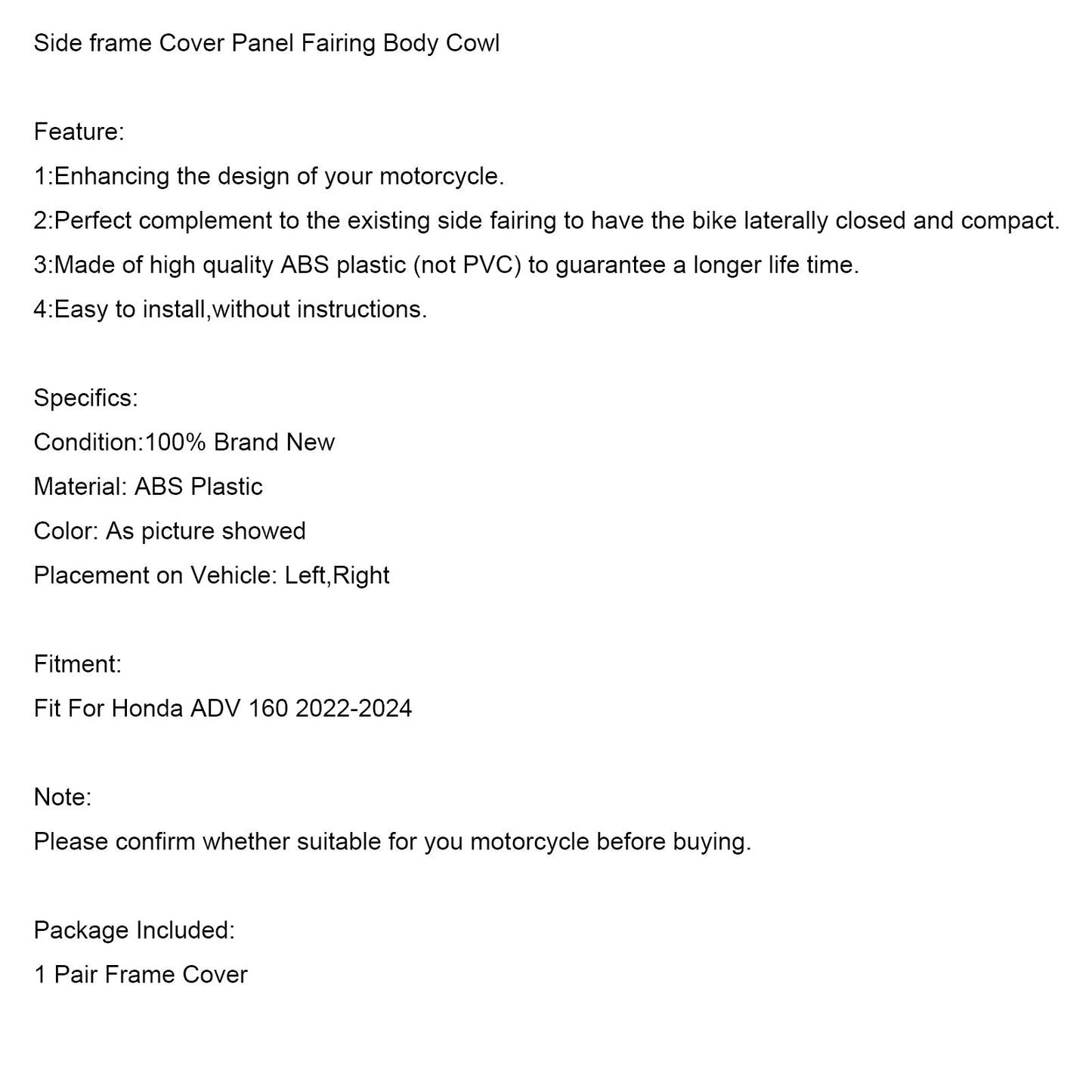 Panel de cubierta del marco lateral de la Honda ADV 160 23-24, carenado de carrocería