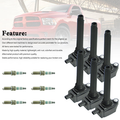 2011-2016 Jeep Grand Cherokee 3.6L V6 6PCS Ignition Coil+Spark Plug UF648 GN10616 36-8196