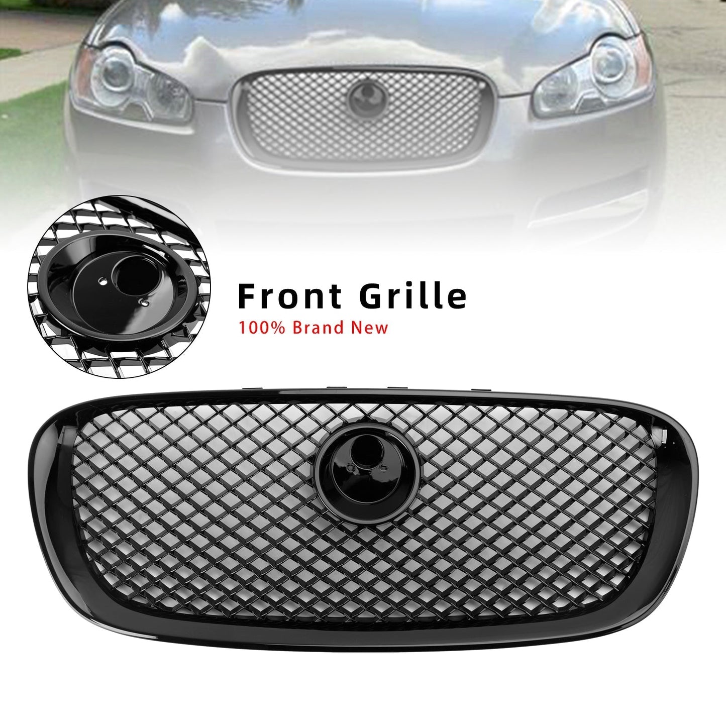 2008-2011 Jaguar XF XF-R Style Front Bumper Grill Grille Gloss Black