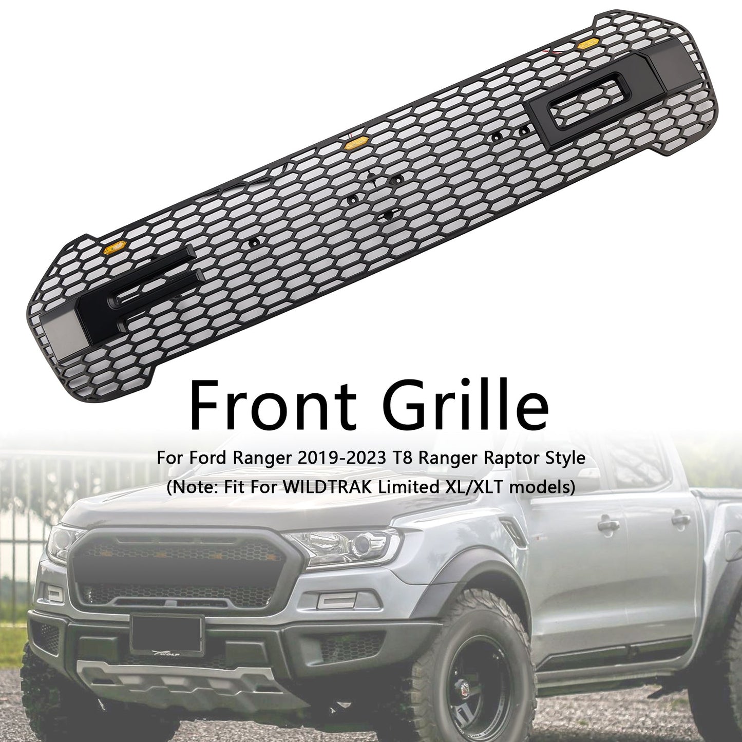 2019-2023 Raptor Style Front Bumper Grille Grill Fit Ford Ranger T8 W/LED