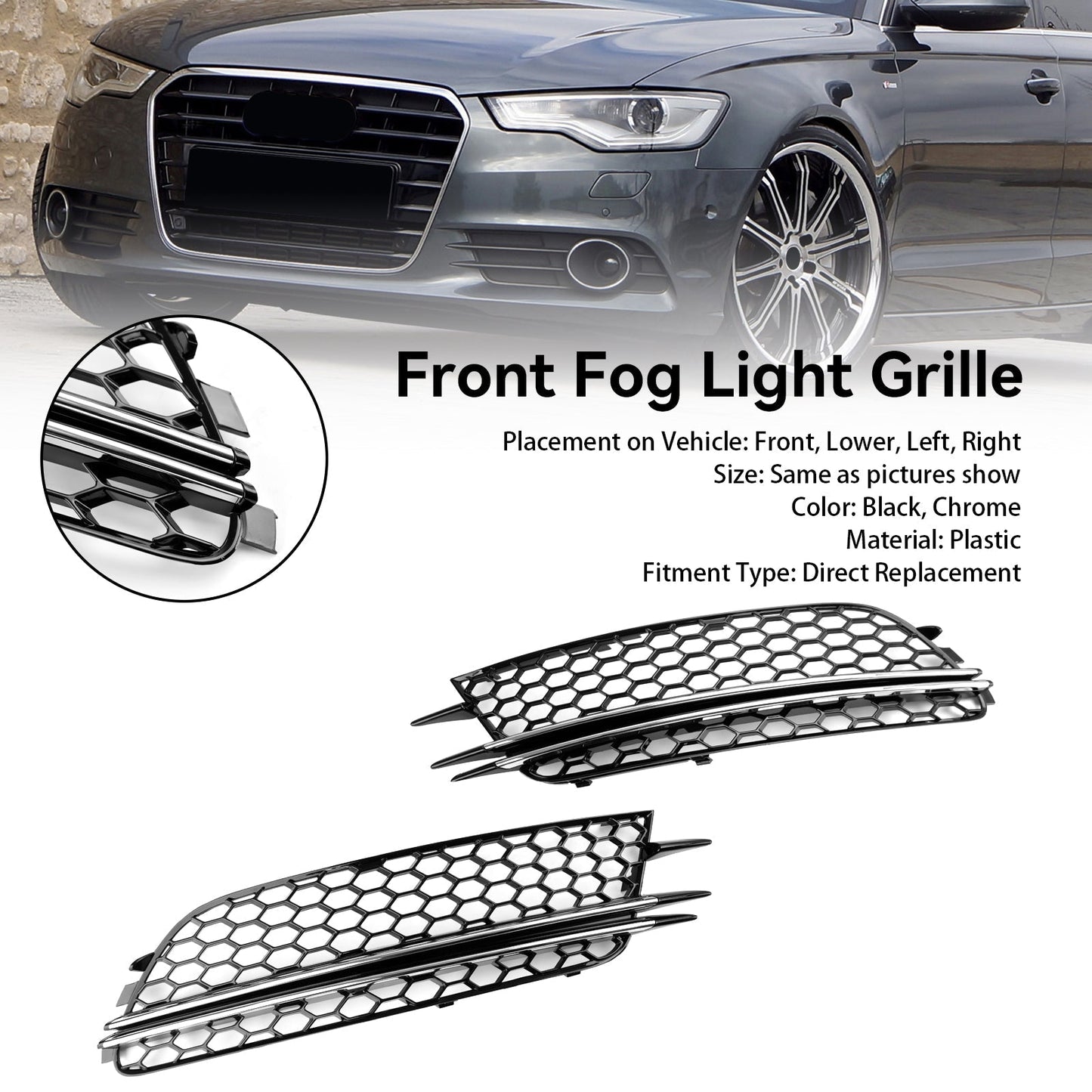 Audi 2012-2015 A6 C7 2PCS Front Fog Light Cover Bezel Bumper Grille