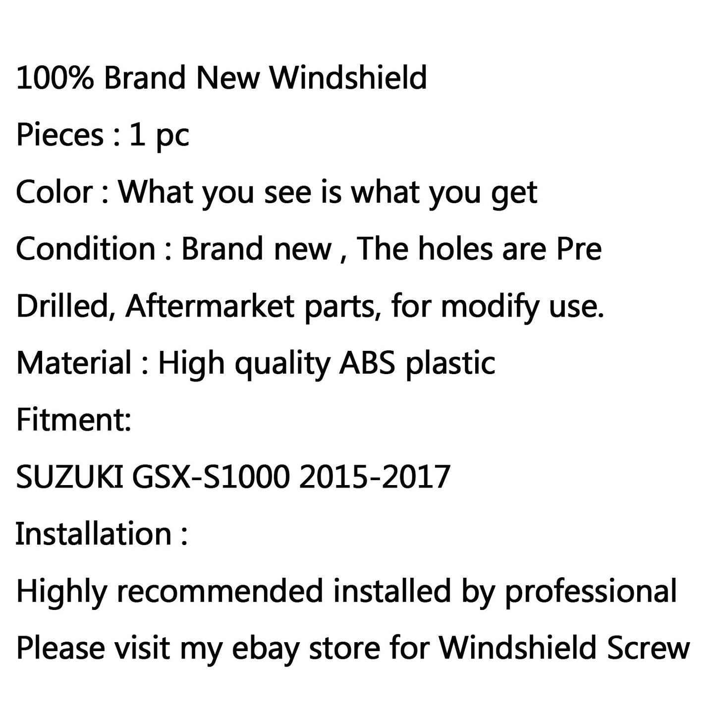 New Windscreen Windshield For SUZUKI GSX-S1000 2015-2017 2016