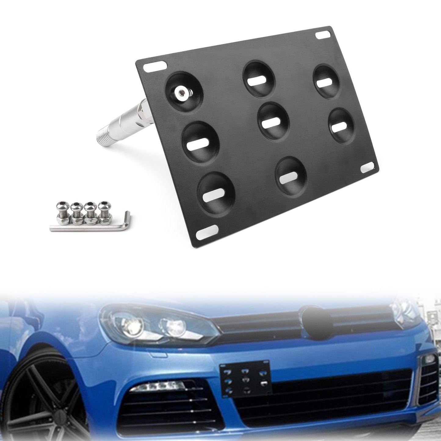 Support de fixation de plaque d'immatriculation pour crochet de remorquage de pare-chocs avant de VW Golf 6