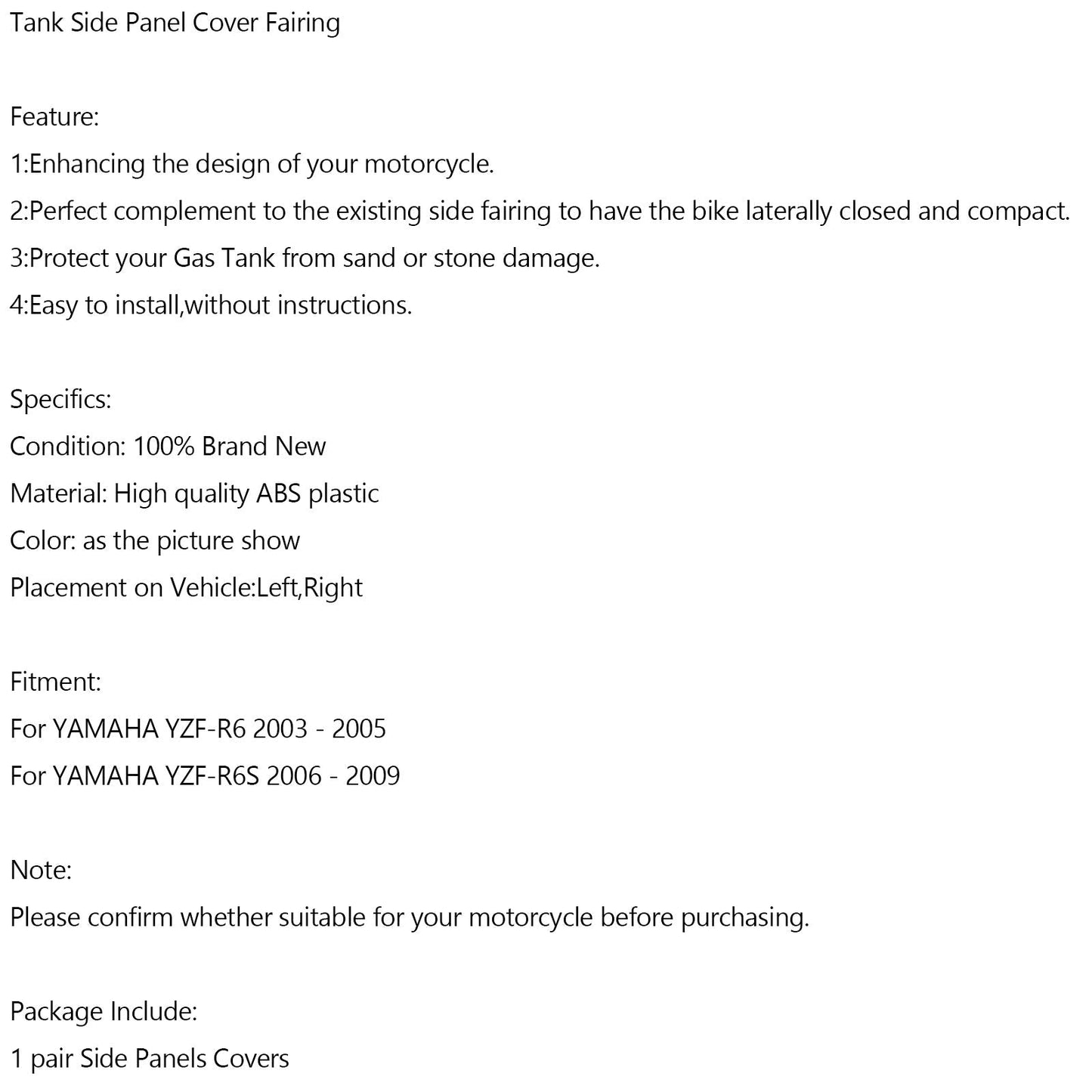 Garniture latérale de réservoir d'essence pour Yamaha YZF R6 03-05 R6S 06-09