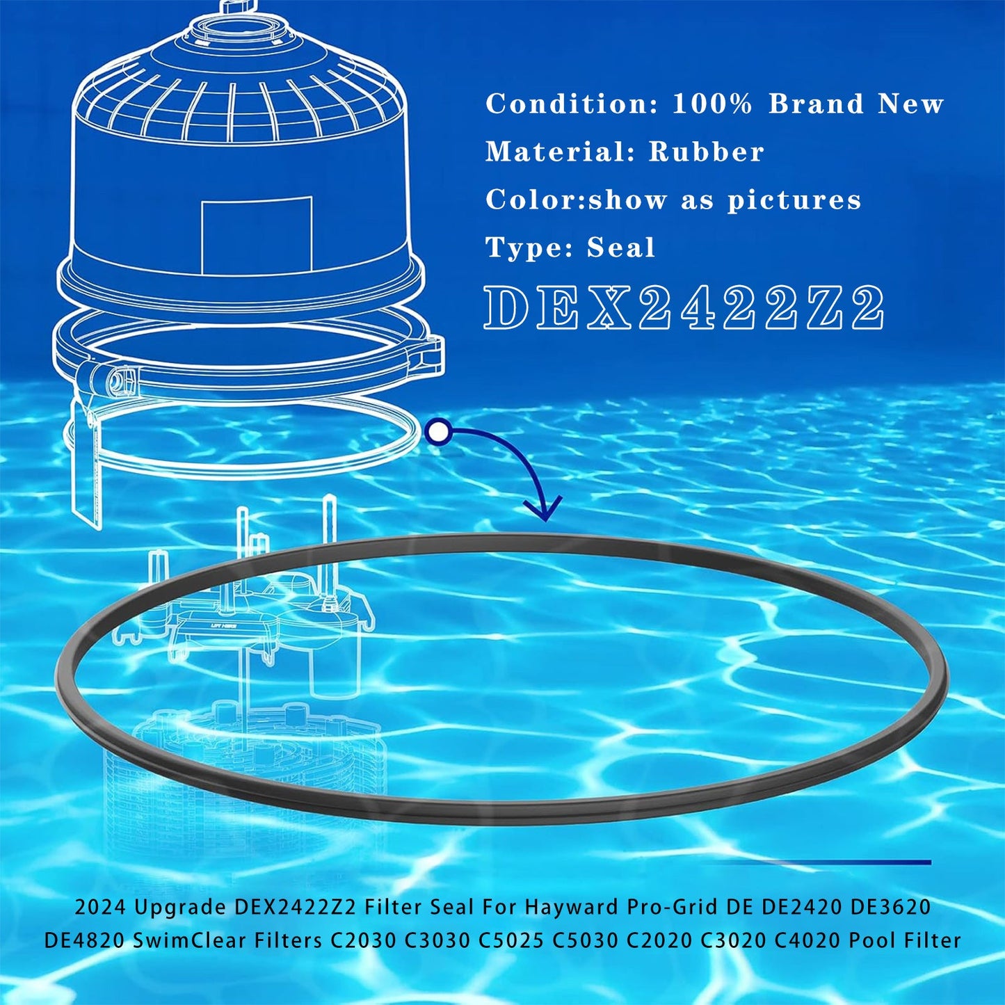 Sello de filtro DEX2422Z2 actualizado (2024) para filtros de piscina Hayward Pro-Grid DE DE2420 DE3620 DE4820 SwimClear C2030 C3030 C5025 C5030 C2020 C3020 C4020