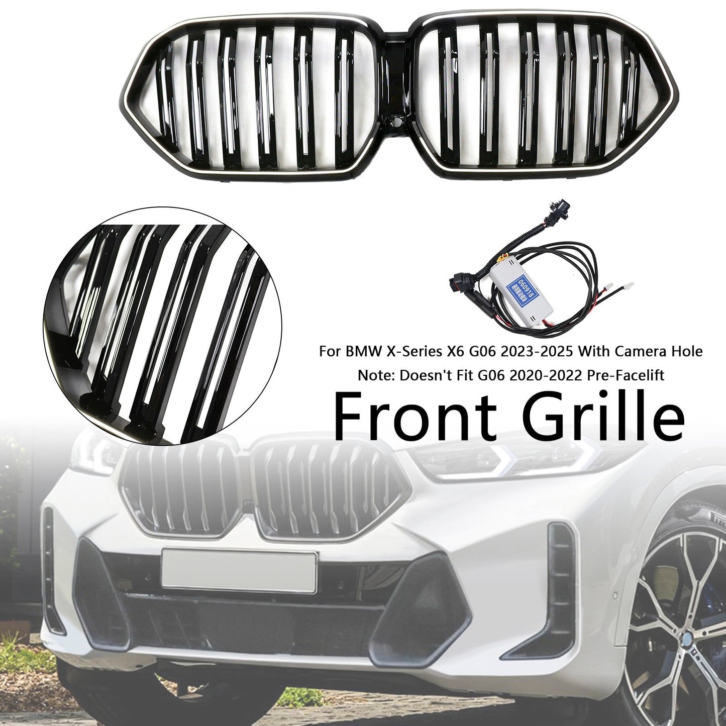 2023-2025 BMW X6 G06 M60i Double Slat Front Bumper Grille W/Camera Hole