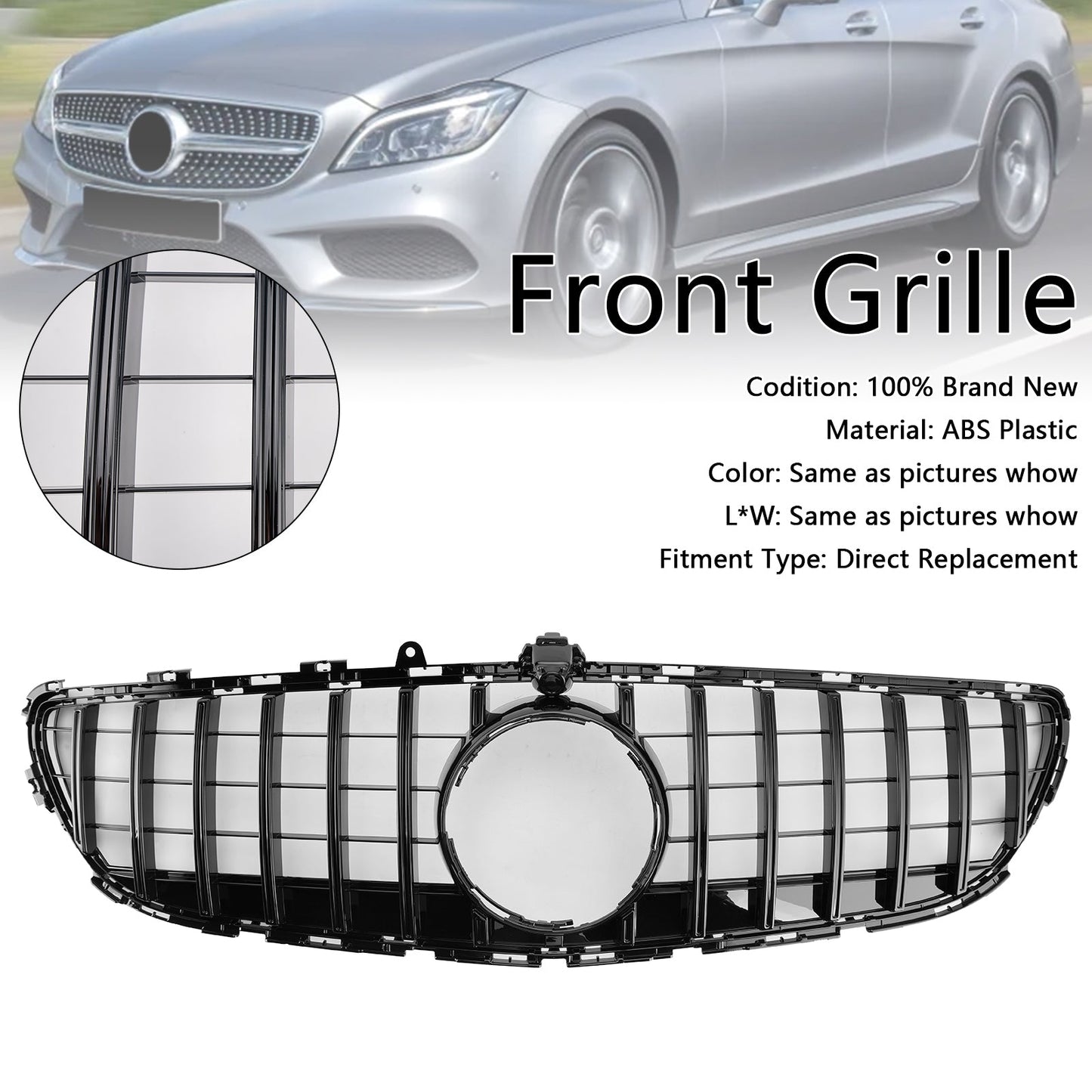2015-2018 Mercedes Benz CLS Class W218 C218 X218 GTR Style Grill Front Bumper Glossy Black Grille