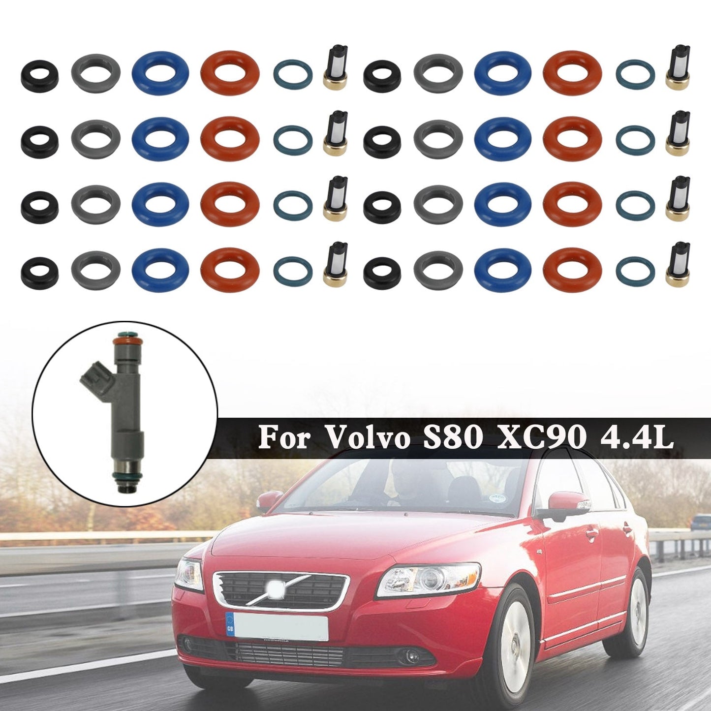 Volvo S80 XC90 4.4L 8PCS Fuel Injectors Repair Seal Kit Filter Cap FJ1073 85212247 1550589